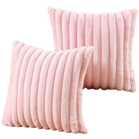 Lot de 2 housses de coussin décoratives en fausse fourrure pelucheuse, moelleuses, 45 x 45 cm