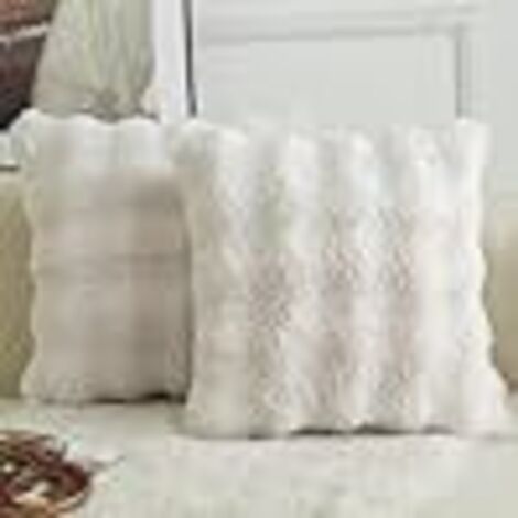 Lot de 2 Housses de Coussin Décoratives en Laine Épaisse et Doudou Super Douces Vague Bulle Fourrure Veloutée Taies pour Canapé Lit Salon 45x45 cm