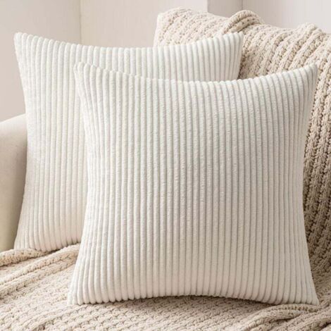 Lot de 2 housses de coussin décoratives en velours côtelé, taie d'oreiller douce pour canapé, salon, chambre, lit clic-clac, 40 x 40 cm, blanc