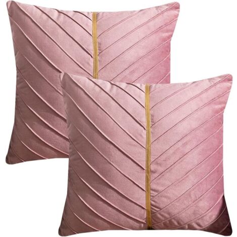 Lot de 2 housses de coussin décoratives en velours rose texturé uni, 45x45 cm, pour canapé, salon.