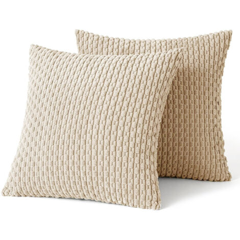 Lot de 2 Housses de Coussin décoratives Modernes en Velours côtelé et Mignon de Style Rustique de Style bohème pour canapé-lit, Sofa, décoration d'intérieur, Brun Clair, 60 x 60 cm, Beige