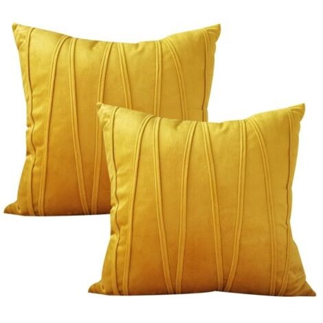 Lot de 2 housses de coussin décoratives pour canapé, bleu marine, 45 x 45 cm, jaune