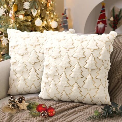 Lot de 2 housses de coussin décoratives pour sapin de Noël – pour chambre à coucher, canapé, décoration de maison (blanc, 45 x 45 cm)