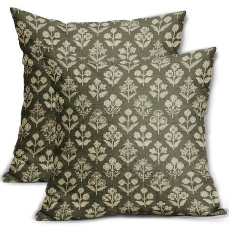 Lot de 2 Housses de Coussin décoratives rustiques à Motif Floral Vintage pour extérieur, Ferme, Printemps, été, canapé, lit, 45,7 x 45,7 cm, Vert Olive