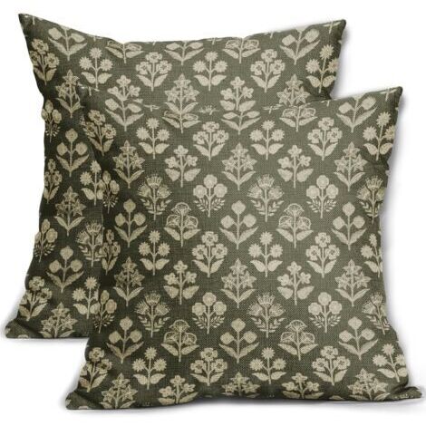 Lot de 2 Housses de Coussin décoratives rustiques à Motif Floral Vintage pour extérieur, Ferme, Printemps, été, canapé, lit, 45,7 x 45,7 cm, Vert Olive