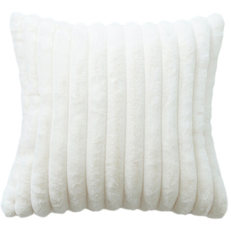 Lot de 2 Housses de Coussin en Peluche en Fausse Fourrure Housse de Coussin décorative Douce à Rayures moelleuses pour Coussin de Chambre à Coucher de canapé Blanc crème 45 x 45 cm