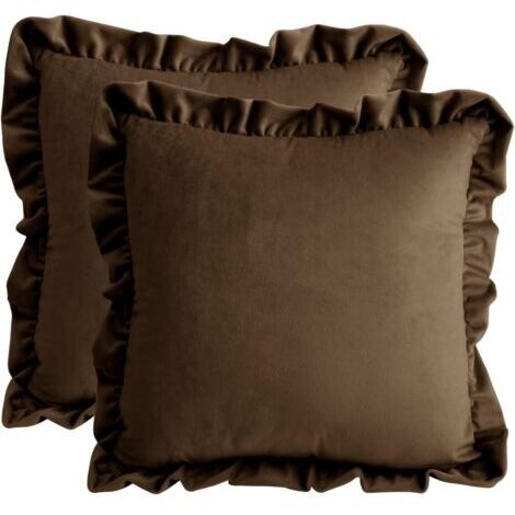 Lot de 2 housses de coussin en velours brun 45x45 cm – Fermeture éclair invisible – Décoration chic pour canapé, chambre, voiture
