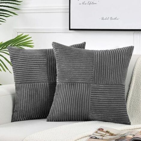 Lot de 2 housses de coussin en velours côtelé, 45x45 cm, motif croisé, modernes, décoratives pour canapé, chambre, chaise.