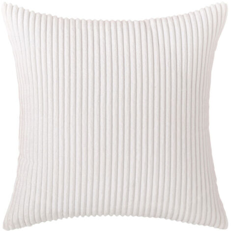 Lot de 2 housses de coussin en velours côtelé blanc, 40x40 cm, décoratives, pour salon, chambre, lit.
