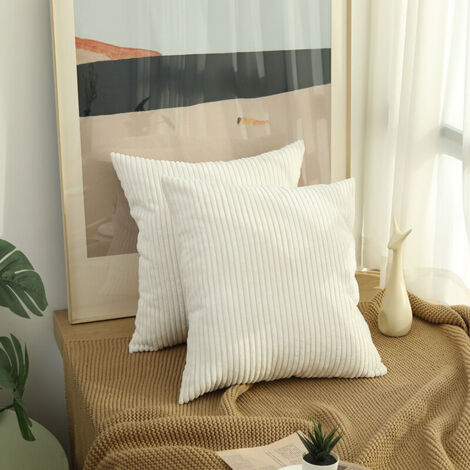 Lot de 2 housses de coussin en velours côtelé blanc, 40x40 cm, super doux, avec fermeture éclair cachée, pour canapé, salon.