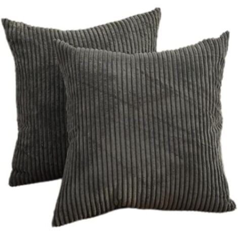 Lot de 2 housses de coussin en velours côtelé rayé uni, 50x50 cm, gris foncé, décoratives pour canapé, chaise.