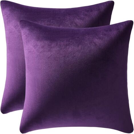 Lot de 2 housses de coussin, housses de coussin en velours doux uni avec coussin carré, intérieur et extérieur, 45 x 45 cm, violet