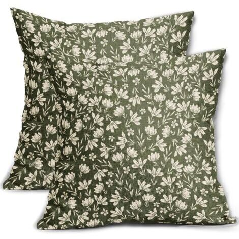 Lot de 2 Housses de Coussin Vert Olive de 45 x 45 cm, Motif Floral Rustique, imprimé Floral Mignon, Housse de Coussin décorative pour extérieur, canapé, Sofa et lit, 45 x 45cm