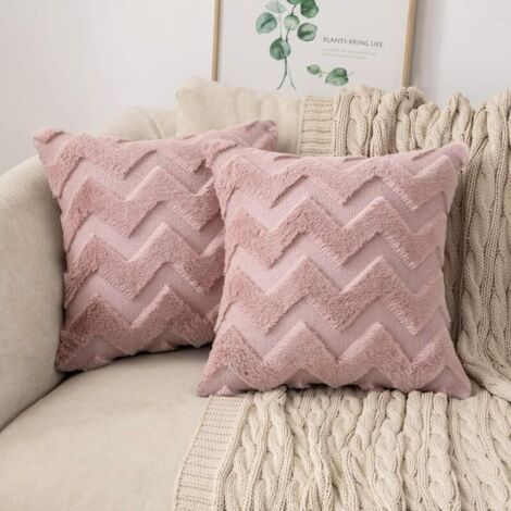 Lot de 2 Housses de Coussins en Tissu de Laine Artificielle et Polyester Motif Polyligne Décoratives Doux Lisse Confortable Taie
