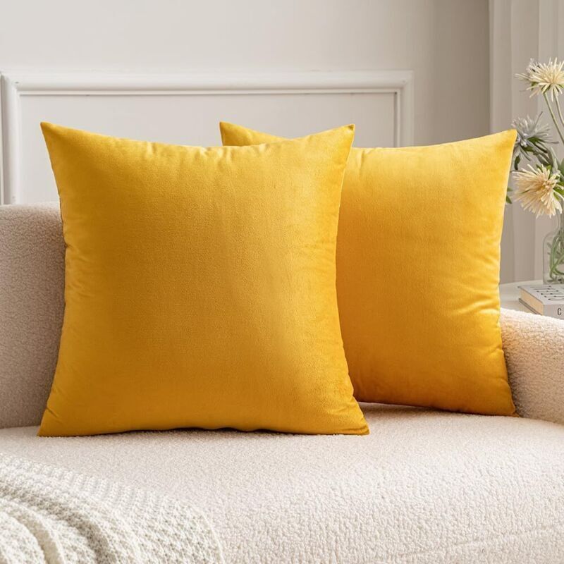 Lot de 2 Housses de Coussins en Velours Décoratif Canapé Taie d'oreiller Doux Confortable Decoration Maison Salon Chambre pour Canapé 40X40CM Jaune