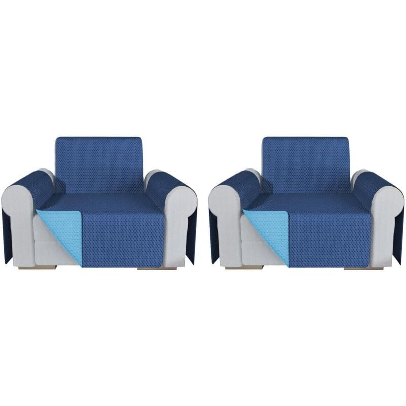 Emmevi Mv S.p.a. - Lot De 2 Housses De Fauteuil Double Face Universel Doux Élégante - Bleu