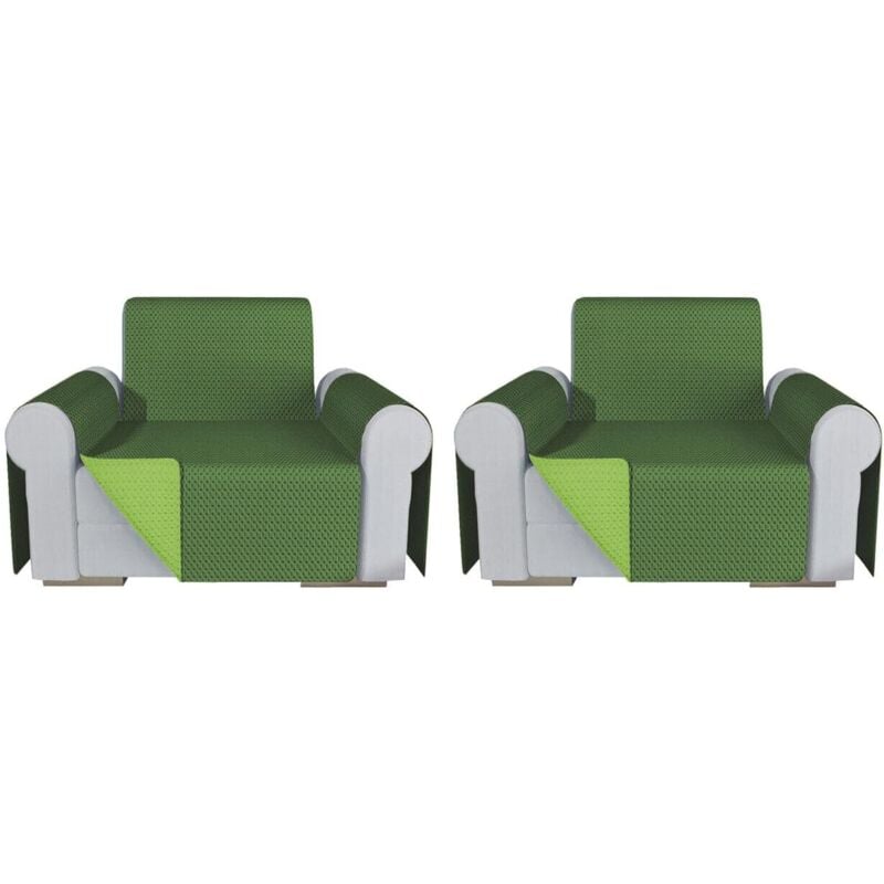 Emmevi Mv S.p.a. - Lot De 2 Housses De Fauteuil Double Face Universel Doux Élégante - Vert