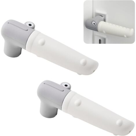 Lot de 2 housses de poignée de porte en forme de crocodile en silicone antistatique, protection pour poignées de porte carrées et plates (blanc et gris)