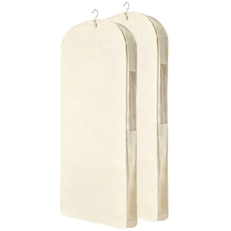 Lot de 2 Housses de Rangement pour Vêtements en 100% Coton – Housses Respirantes avec Protège-Épaules et Anti-Poussière pour Dressing, pour Costumes, Vestes, Manteaux et Robes Longues(Size:60×130cm)