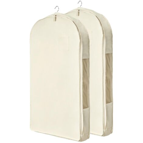 Lot de 2 Housses de Rangement pour Vêtements en 100% Coton – Housses Respirantes avec Protège-Épaules et Anti-Poussière pour Dressing, pour Costumes, Vestes, Manteaux et Robes Longues(Size:60×90cm)