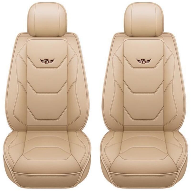 Lot de 2 housses de siège avant de voiture, coussin de siège en cuir pu de luxe - Beige