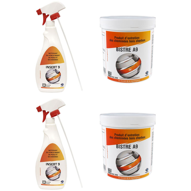 Progalva - Lot de 2 insert9 nettoyant pour vitres pour poêles et inserts + 2 pots de 1kg Produit entretien de cheminé Bois/Charbon bistre A9