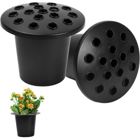 Lot de 2 Inserts pour Vase Funéraire Noir en Plastique. Pots de Fleurs pour Tombe Funéraires. Insertion de Pots de Fleurs Funéraires. Supports de Fleurs pour Cimetière. Tombe (13 x 10 )
