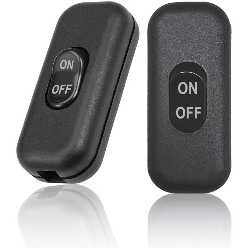 Lot de 2 Interrupteur Lampe de Chevet, Interrupteur Noir, Interrupteur bipolaire 6A 250V, Mini Interrupteur à Bascule pour petit Appareil, Lampe de
