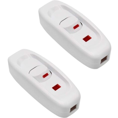 Lot de 2 interrupteurs à bascule AC 250 V 10 A Inline On/Off Lampe de bureau Câble Interrupteur avec témoin LED Blanc