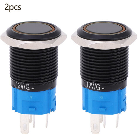 Lot de 2 interrupteurs à bouton métallique étanches et autobloquants avec voyant lumineux 16 mm pour voiture/ordinateur AC 220 V (jaune)