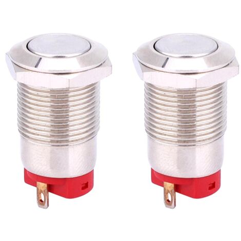 Lot de 2 interrupteurs à bouton-poussoir métalliques à 2 broches, étanches, tête plate de 12 mm.