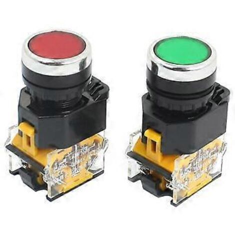Lot de 2 interrupteurs à bouton-poussoir momentanés 22 mm, 10 A, 380 V, DPST, rouge et vert