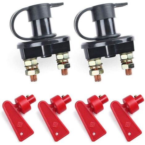 Lot de 2 interrupteurs de déconnexion de batterie 12 V-24 V, interrupteur principal, compatible avec clés amovibles, 2 trous, pour véhicule, bateau, voiture