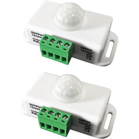 Lot de 2 interrupteurs de lumière infrarouge pour le corps, capteur PIR 12 V-24 V, détecteur de mouvement LED, fonction minuterie, contrôle PIR, bandes d'éclairage ForLED (blanc)