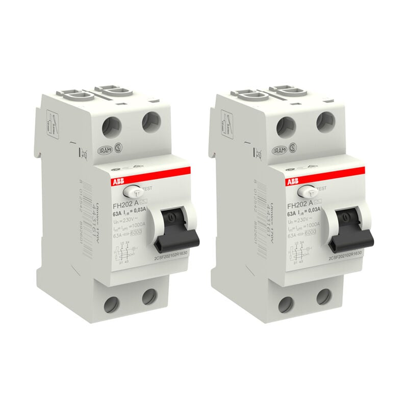 Lot de 2 Interrupteurs différentiels à vis raccordement 63A 30mA Type a ABB