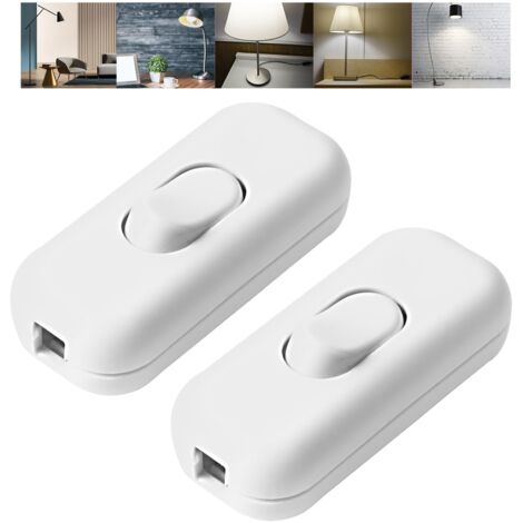Lot de 2 interrupteurs en ligne, interrupteurs intermédiaires, câbles d'alimentation à 2 fils et 3 fils, pour tous les types de lampes électriques, lampes de table (Blanc)