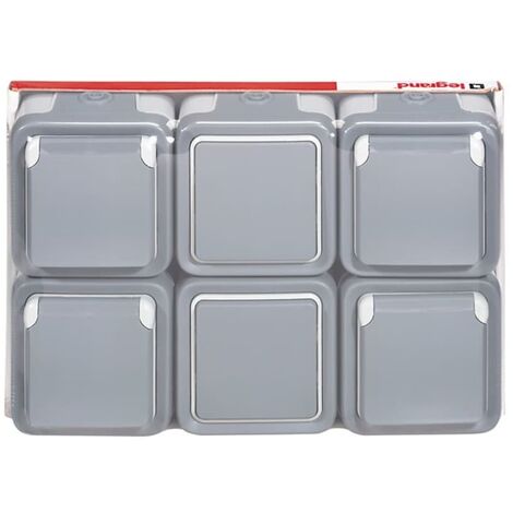 Lot de 2 interrupteurs va-et-vient 10A + 4 prises étanches saillie 2P+T 16A Plexo - Gris