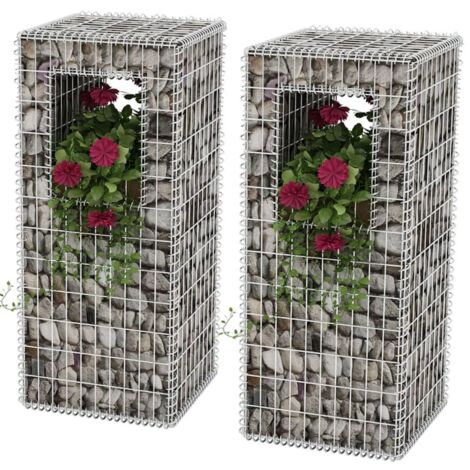 Lot de 2 Jardinière Bac A Fleur Poteau de panier gabion Acier 50x50x120 cm 82565