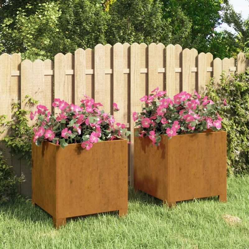 Lot de 2 Jardinières Acier Corten Avec Pieds 32 x 30 x 33 cm. Aspect Rouille, Très tendance. Jardin, Patio, Balcon - Rouille