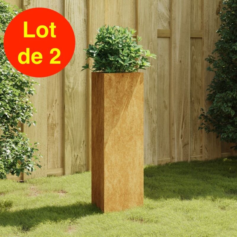 Lot de 2 Jardinières Acier Corten Triangle 50 x 43 x 75 cm. Aspect Rouille, Très tendance. Jardin, Patio, Balcon - Rouille