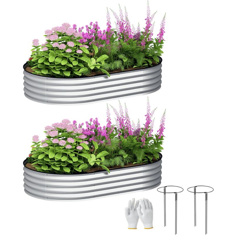 Lot de 2 jardinières carrés potagers dim. 152 x 91 x 30 cm tôle d'acier galvanisée