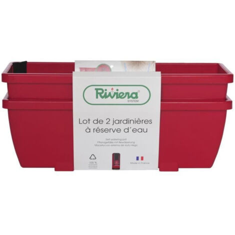 Lot de 2 jardinières en résine polypropylene – Dimensions : 57 x 19.5 x 19.5 cm – Contenance 9L – Résistantes au gel – Rouge – Riviera