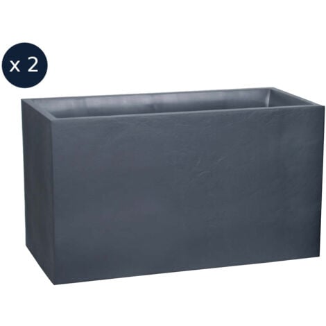 Lot de 2 Jardinières Muret Volcania effet pierre - 99,5 x 39,5 x 60 cm - 116 L - Gris anthracite - Eda