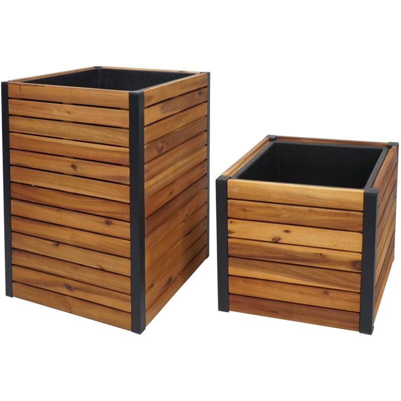 Lot de 2 jardinières pot fleurs pour extérieur en bois d'acacia marron cadre en aluminium 040007413