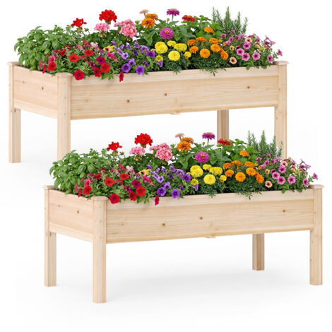 Lot de 2 Jardinières Surélevées en Bois, Bacs de Jardin Élevée avec Trous de Drainage, Extérieur Intérieur, Charge 60 kg, 122 x 62 x 48 CM
