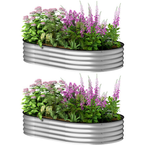 Lot de 2 jardinières surélevées galvanisées en acier kit de lits de jardin bordure caoutchouc 152 x 91 x 30 cm argent