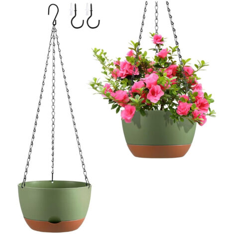 Lot de 2 Jardinières Suspendues Autonomes - Pots avec Récupérateur d'Eau Amovible et Trou de Drainage pour Plantes d'Intérieur et d'Extérieur