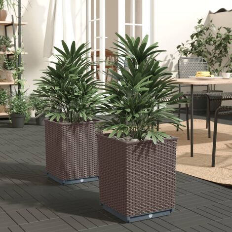 Lot de 2 Jardinières,Bac à fleurs marron 30x30x37 cm polypropylène -58760