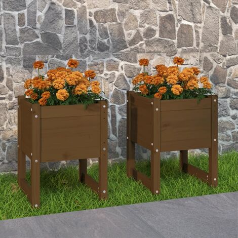 Lot de 2 Jardinières,Bac à fleurs Marron miel 40x40x52,5 cm Bois massif de pin -67634