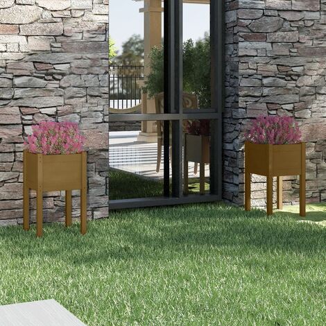 Lot de 2 Jardinières,Bac à fleurs Marron miel 40x40x70 cm Bois de pin massif -92573